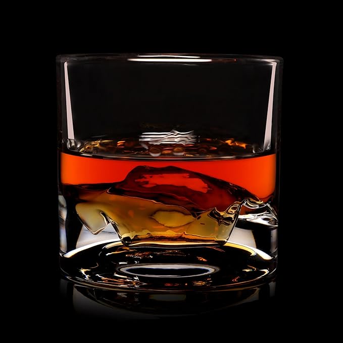 LIITON Yosemite Heavy Crystal Whiskey Glasses Gift Set of 2, Thick Freezable Bourbon Glass 1lb Each, Premium Whiskey Gifts for Men, Frozen Crystal Chills Cocktails, 10 oz