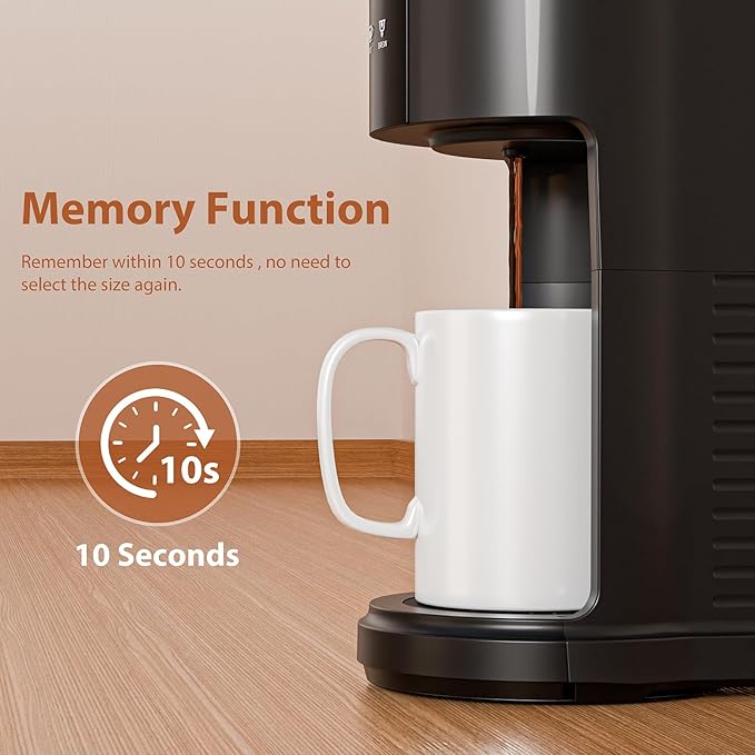 WAA Single Serve Coffee Maker, 2 in 1 Coffee Machine for Capsule & Ground Coffee, 6 to 14oz Brew Size, 40oz Removable Reservoir, Coffee Brewer with Auto Shut-off, Self-Cleaning, Memory Function, Black