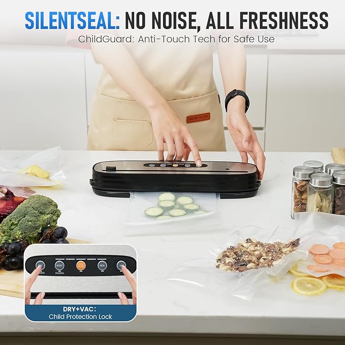 Cordless Vacuum Sealer for Food - Portable Food Saver Machine with Dry/Moist Modes, Rechargeable Design, Child Lock & Built-in Cutter - Ideal Food Vacuum Sealer Machine for Kitchen Storage