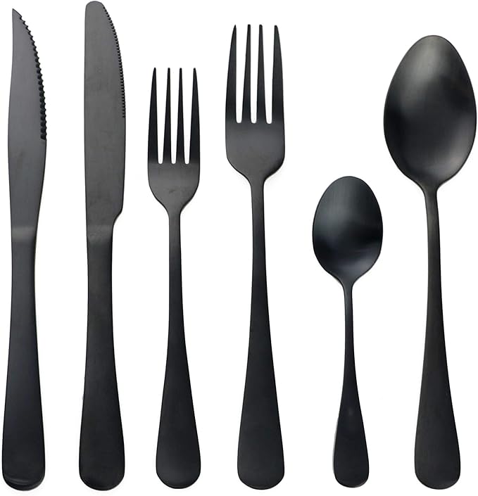 24-Piece Stainless Steel Flatware Set, Matte Black Finish, Service for 4