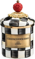 MACKENZIE-CHILDS Courtly Check Enamel Canister, Black-and-White Kitchen Storage Container with Lid, Mini