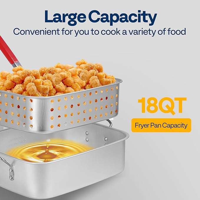 VIVOHOME 18 Qt Aluminum Deep Fry Pan and Basket, Rectangular Fish Fryer for Indoor and Outdoor Use