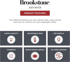 Brookstone Air Fryer – 4.5 Qt, 1300W Large Capacity Fryer with LED Display, 8 Presets, Adjustable Temp, Oil-Free Kitchen Appliance for Baking, Roasting, Frying, Healthy Crispy Meals, White