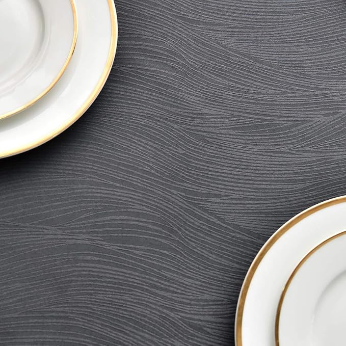 maxmill Jacquard Table Cloth Waving Pattern Water Resistant Wrinkle Resistance Heavy Weight Soft Tablecloth for Kitchen Dinning Tabletop Decoration Oblong 60 x 140 Inch Charcoal