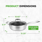 NutriChef 3.4QT Deep Frying Pan with Lid - Stainless Steel Non-Stick Saute Pan, Scratch-Resistant Honeycomb Texture, Oven & Induction Safe Skillet