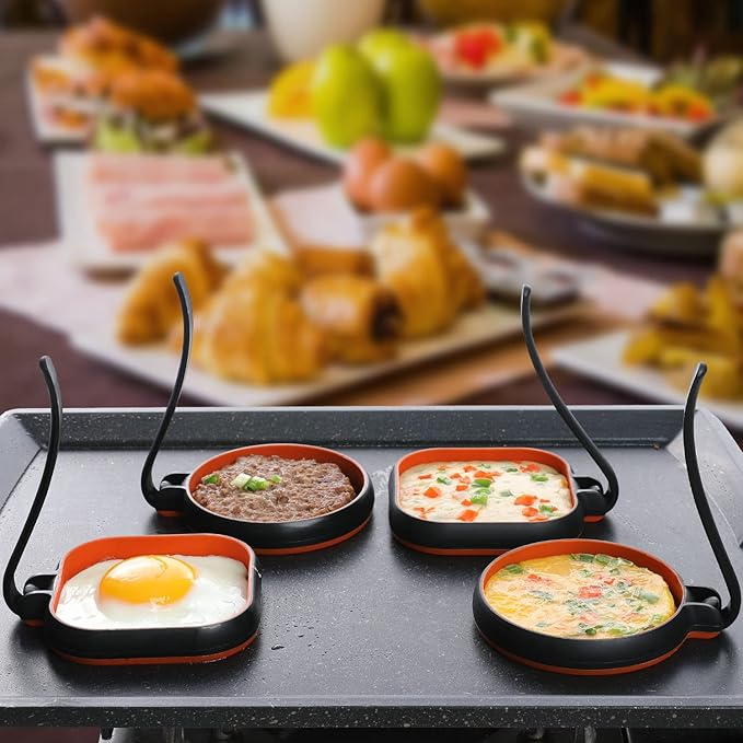 GOYLSER Silicone Egg Rings, 4pcs, 3.5 Inch, Black, Egg Mcmuffins Maker, Pancake Patties & English Muffin, Foldable Round Crumpet Ring Mold, Non Stick Egg Circles