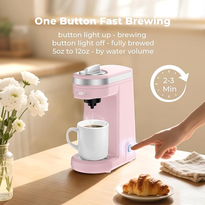 CHULUX Mini Coffee Maker for K Capsule, Single Serve Coffee Maker for One Cup Americano, Lightweight Pod Coffee Machine, Dusty Rose
