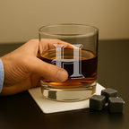 On The Rox Drinks [H-Monogram] - 4 Piece Set of 11 Ounce Engraved Heavy Base Rocks Whiskey Bourbon Glasses Elegant Glass-Multi-Purpose Beverage-Rocks Glass- Ideal Gift for any Occasion