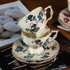 KAMMAK Tea Cups and Saucers Set of 2, Porcelain Coffee Cups, 6.8-Ounce Stackable Espresso Mugs, Ceramic Demitasse for Coffee, Latte, Americano, Tea, Blue Orchid