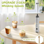 Electric Milk Frother Handheld with Small Wooden Spoon, Mini Coffee Frother Wand Rechargeable 3-Speed Drink Mixer Stainless Steel Matcha Whisk For Latte, Matcha Powder, Cappuccino, Hot Chocolate, Egg