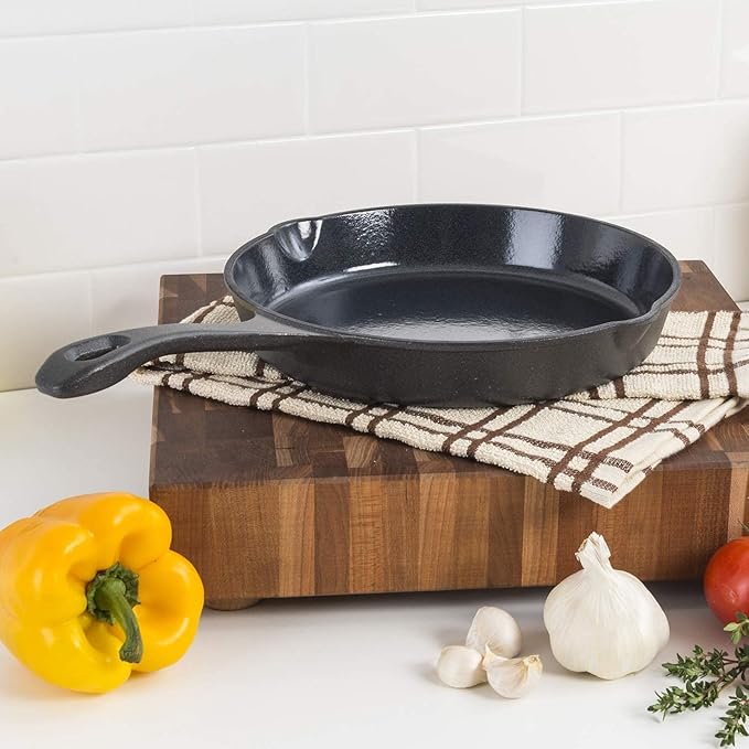 Viking Cast Iron Skillet, 10 Inch Enameled Frying Pan, Kitchen Cookware, Charcoal