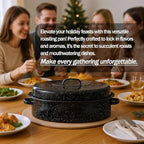 Turkey Roaster Pan 18in Roasting Pan With Lid Enamel Carbon Steel Roaster Pot with 16in Inner Diameter,18 Pound Large Capacity High Temperature Resistance Oval Cookware