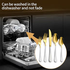 20-Piece White and Gold Silverware Set 18/0 Stainless Steel Silverware Set White Handle Cutlery Set Service for 4 Dinner Knives Forks Spoons Set Flatware Set Finish Dishwasher Safe