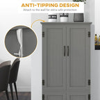 HOMCOM 48.5" Kitchen Pantry Cabinet with 2 Adjustable Shelves and 4 Beadboard Doors, Compact Farmhouse Kitchen Storage Cabinet for Dining Room, Gray