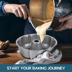 Onader Fluted Cake Pan, 10 Inch Nonstick Round Tube Baking Pan for Pound Cake, 10 Cups Large Heavy Duty Carbon Steel Baking Mold Bakeware, Gray