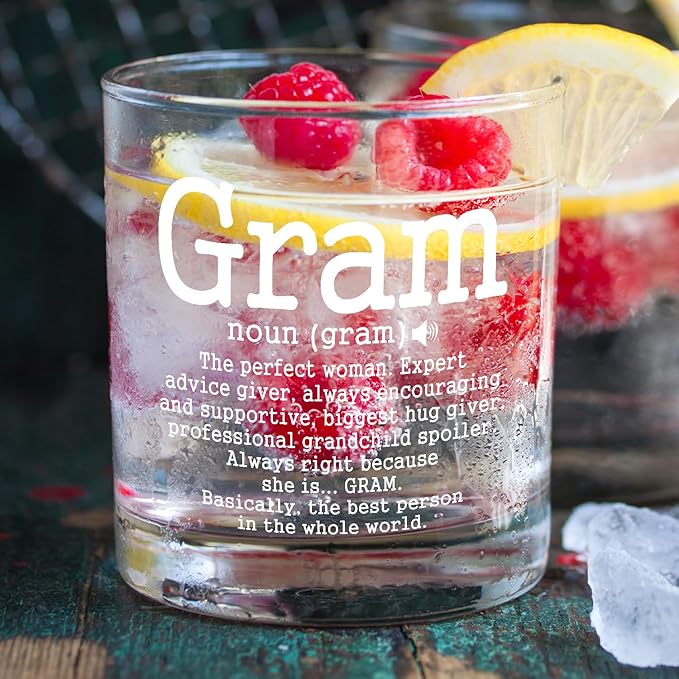 kunlisa Gram Gifts Whiskey Glasses, Best Grandma Gifts for Mother's Day Birthday from Grandkids, 10 oz Drinking Rocks Glasses for Women Whisky Cocktail Scotch Bourbon Liquor