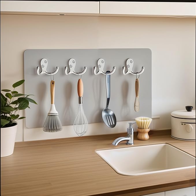 Coat Hooks Wall Hooks for hanging - 8 pack Silver Double Prong Hook Wall Mounted - Great for Living Room, Kitchen, Bedroom for Coat, Bag, Scarf, Towel, Hat, Key, Cup,Sturdy, Durable, Rust-Resistant