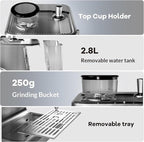 PeakPursuit Espresso Machine, Grinder, 20 Bar Semi-Automatic Coffee Maker with Milk Frother Steam Wand, PID Temperature Control, 2.8L Water Tank,Home Espresso Coffee Maker for Latte, Cappuccino