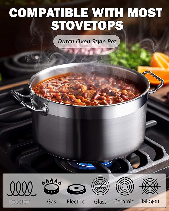 Cooks Standard Dutch Oven Casserole with Lid, 9 Quart Professional Stainless Steel Stockpots, Silver