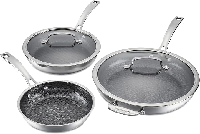 CUISINART FusionPlus Nonstick Stainless Steel Cookware Set, 5-Piece Skillet Cooking Set with PFAS-Free PURELYSEAR Ceramic Non Stick Technology, Scratch Proof, Cool Grip Handles, Dishwasher Safe