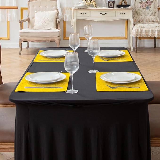 Linen Type Fabric Placemats Set of 8, Machine Washable, Heat Resistant, Wrinkle Free Thick Polyester Kitchen Place Mats for Dining Table (Yellow)