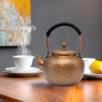 50.7oz Elegant Chinese Style Copper Tea Kettle For Stovetop, Non-Coating Pure Copper Teapot with Stainless Steel Infuser For Loose Tea, Large and Solid Tea Pot(1500ml)