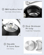 Harriet Tea Kettle Stovetop, 2.5 QT Whistling Stainless Steel Teapot, 3-Layer Base, Unique Ergonomic Handle, Includes Pot Holder & Mat, Electric/Induction/Gas Stovetops Applicable, Black