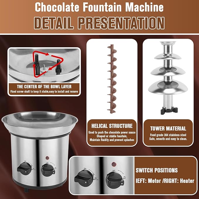 Chocolate Fountain, 4 Tier Chocolate Fondue Fountain Electric Melting Machine for Parties, Nacho Cheese, Ranch, Sauce, Wedding, Chocolate Fountain Machine with 4pcs Stainless Steel Forks(4 LB)