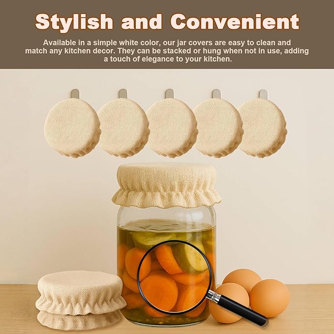 Pure Cotton Sourdough Jar Cover, Pack of 3,Breathable & Reusable Dough Proofing Cloth,Suitable for Jars with 3-4 Inch Mouth Lids