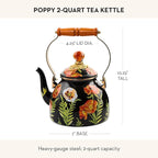 MACKENZIE-CHILDS Enamel Tea Kettle, Cute Tea Kettle for Stovetop, 2 Quarts, Poppy