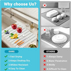 2Pack Stone Dish Drying Mats for Kitchen Counter, Quick Dry Absorbent Diatomite Sink Tray, Foldable Non Slip Dish Rack Mat for Dishes Cups, Perfect for Kitchen Bathroom White (23"x15.3" & 8.2"x4")