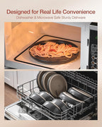 Famiware Milkyway Plates and Bowls Sets, 18 Pieces Dinnerware Sets, Reactive Glaze Dish Set, Stoneware Dishes Set for 6, Matte Dark Charcoal