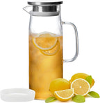 hjn Glass Pitcher with Lid Glass Water Carafe with Handle, Fridge Water Jug Cold or Hot Beverages, Iced Tea, Milk, Juice 1500ml/51oz & aluminium lid