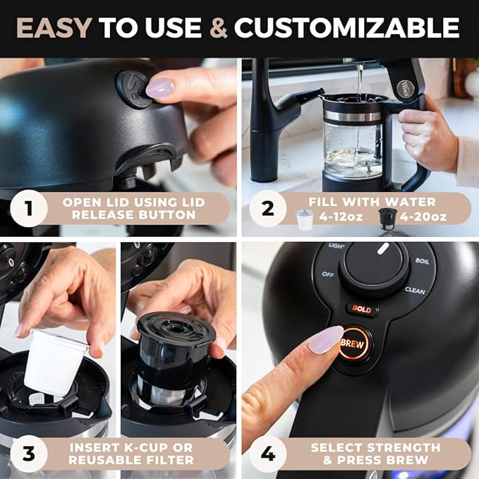 VINCI Micro Café Smallest Single-Serve Coffee Brewer | Compatible with Keurig K-Cups, K-Pods | Glass Carafe | Enclosed Brewing for Hotter Coffee | Large Capacity Reusable Filter Cup Included