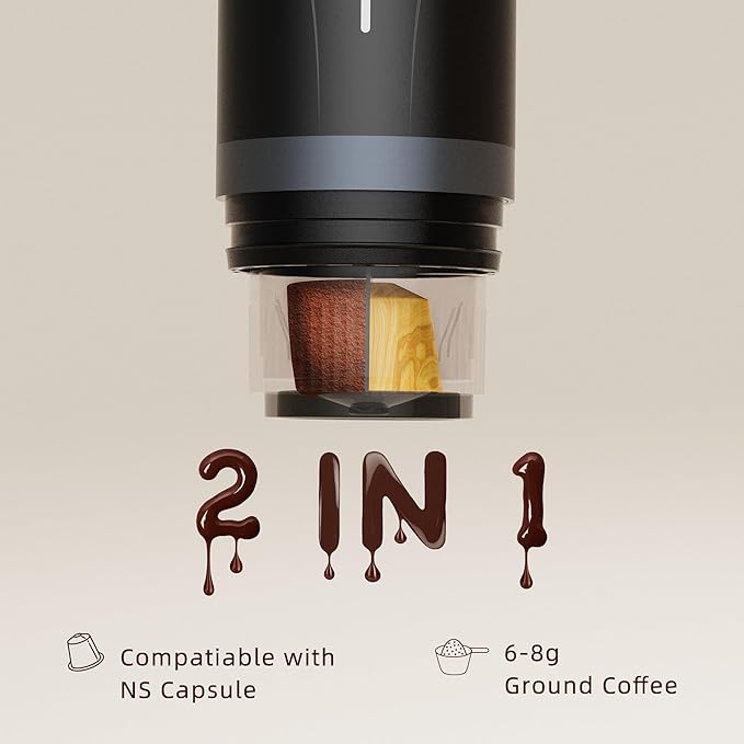 Portable Espresso Maker,Self-Heating Electric Mini Coffee Machine,Up to 20-Bar Pressure,Compatible with NS Capsules & Fine Grind,Coffee Maker for Outdoor Camping,Hiking,RV & Car, travel (Green)