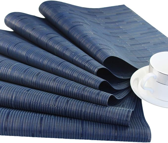 PIGCHCY Plastic Placemats,Washable Durable Vinyl Woven Table Mats,Elegant Heat Resistant Placemats for Dining Table Set of 4 (18 x 12 inches,Midnight Blue)
