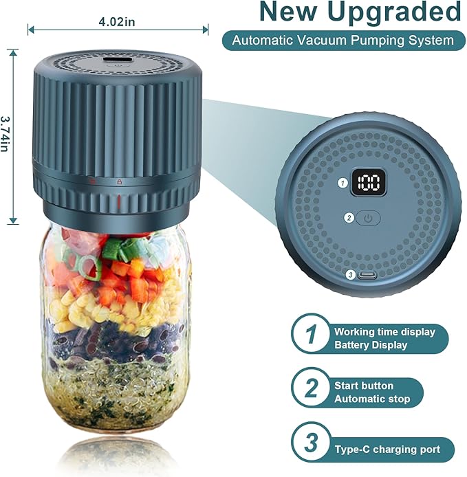 M12 Auto Stop Electric Mason Jar Vacuum Sealer - 2025 Upgrade Smart Jar Vacuum Sealer for Mason Jars with Wide and Regular Mouth Canning Jar Lids Portable Mason Jar Sealer Machine Kit