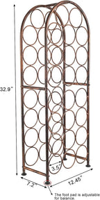 PAG 23 Bottles Arched Freestanding Floor Metal Wine Rack Wine Bottle Holders Stands, Antique Brown
