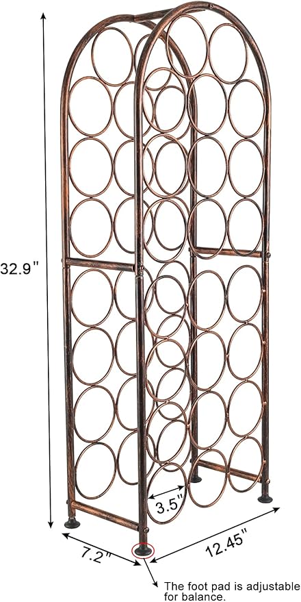 PAG 23 Bottles Arched Freestanding Floor Metal Wine Rack Wine Bottle Holders Stands, Antique Brown