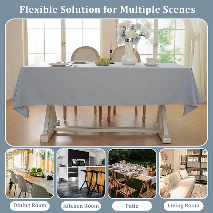 Laolitou Table Cloth Rectangle Linen Waterproof Textured Light Blue Tablecloth, Washable Wrinkle Free Spill Proof Fabric Tablecloths for Dining Table Farmhouse Kitchen Holiday, 60x120 Inch