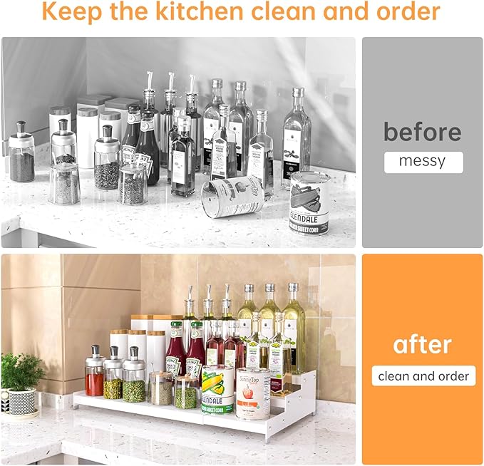 Premium Spice Rack Organizer for Countertops - tiered spice rack organizer for cabinet, spice jars, oil bottles and utensils 1 Pack White (modern rust-resistant design)