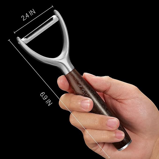 Serrated Blade Premium Y Type 304 Stainless Steel Multifunctional Kitchen Peeler Real Wood Handle Ultra Sharp Blade Vegetable Potato Apple(Carbonized Wood)