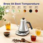 Mecity Electric Gooseneck Kettle With LCD Display Automatic Shut Off Retro Coffee Kettle Temperature Control Hot Water Boiler to Pour Over Tea, 1200 Watt Quick Heating Tea Pot, 0.8L, Stainless Steel