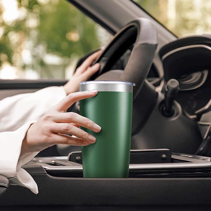 20 oz Tumbler with Lid Stainless Steel Insulated Tumblers Bulk Double Wall Vacuum Cups Powder Coated Travel Mug Keep Drinks Cold and Hot, Dark Green, 4 Pack