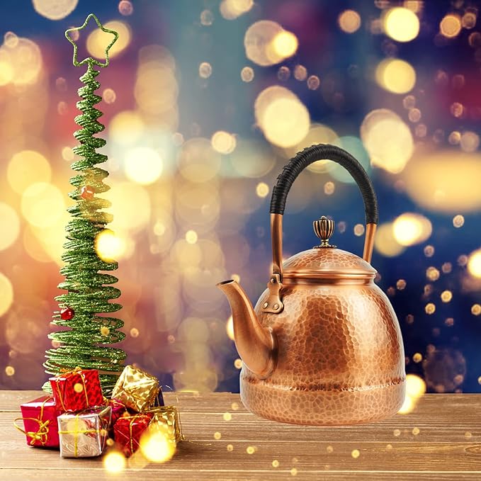 Funmaker Handmade Solid Copper Tea Pot Kettle Stovetop Teapot Thick Hammered Copper Tea Pot Kettle Stovetop Teapot Made for gasstove tops pure copper kettle (Type 8-1500ml)
