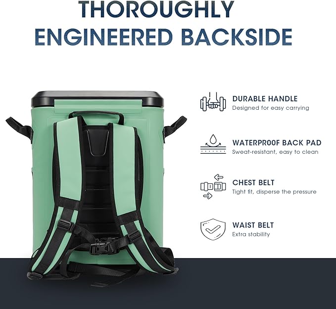 Magnetic Backpack Cooler Bag, Cold Retention Soft Coolers 30 Can Insulated Soft Sided Cooler with Waterproof Bag