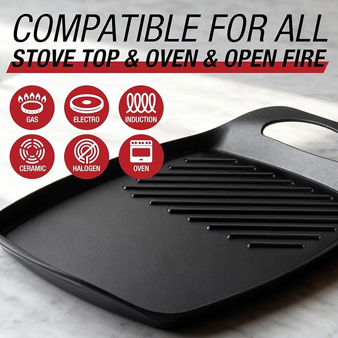 Techwood Stove Top Griddle, 17"X11" Nonstick Double Burner Griddle Pan for Indoor/Outdoor Cooking, PFOA Free, Oven & Broiler Safe, Compatible with Multiple Stovetops, Dishwasher Safe