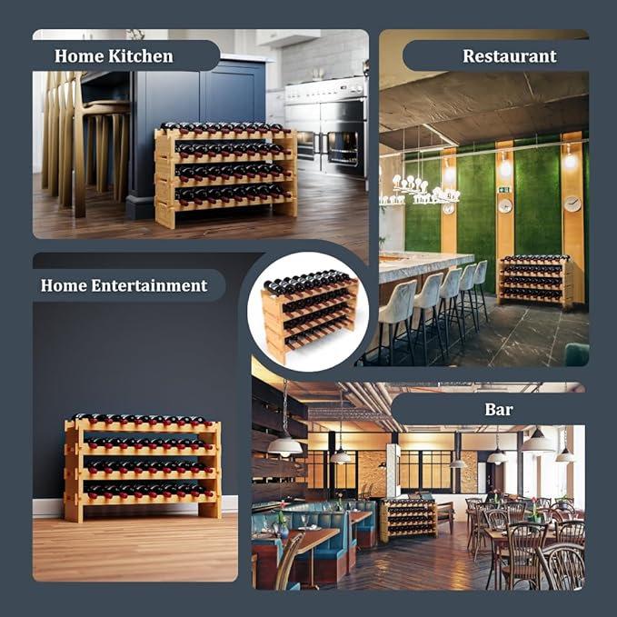 36 Bottle Bamboo Stackable Freestanding Wine Rack, No Tools Assembly, Durable, Wine and Liquor Bottle Storage for Small Spaces