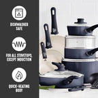 GreenLife 16 Piece Nonstick Cookware Set, Soft Grip Non-Toxic PFAS-Free Ceramic Pots & Pans, Dishwasher & Oven Safe, Frying, Sauce, Utensils, Glass Lids, Stay-Cool Handles, Wobble Free, Black & Cream