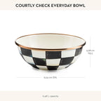 MACKENZIE-CHILDS Enamel Everyday Bowl, Serving Bowl for Entertaining, Extra-Small, Black-and-White Courtly Check, Set of 1